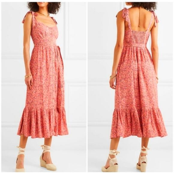 J. CREW Dress 10 Pink Micro Floral Tie Shoulder & Waist Belt Tiered Slit Skirt - Picture 1 of 15